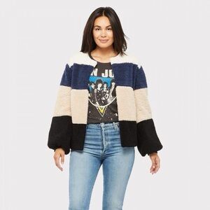 Peyton Jensen Colorblock Faux Fur Jacket Evereve Womens size Medium Teddybear